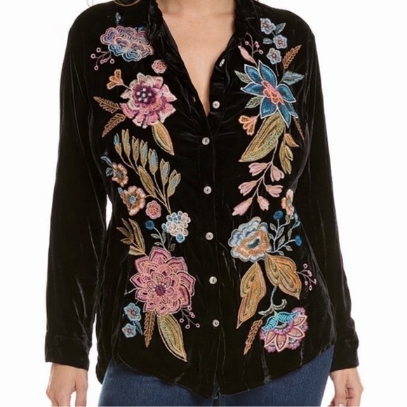 Johnny Was Tops - Johnny Was HEAVILY EMBROIDERED BIANCA VELVET OVERSIZED SHIRT NWT